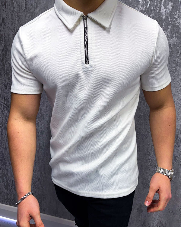 Herringbone Classic Polo - White